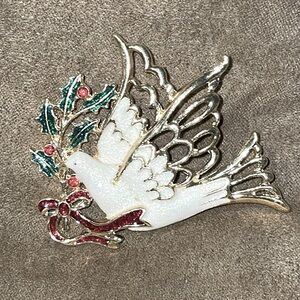 Vintage Christmas Peace Dove Brooch Pin
